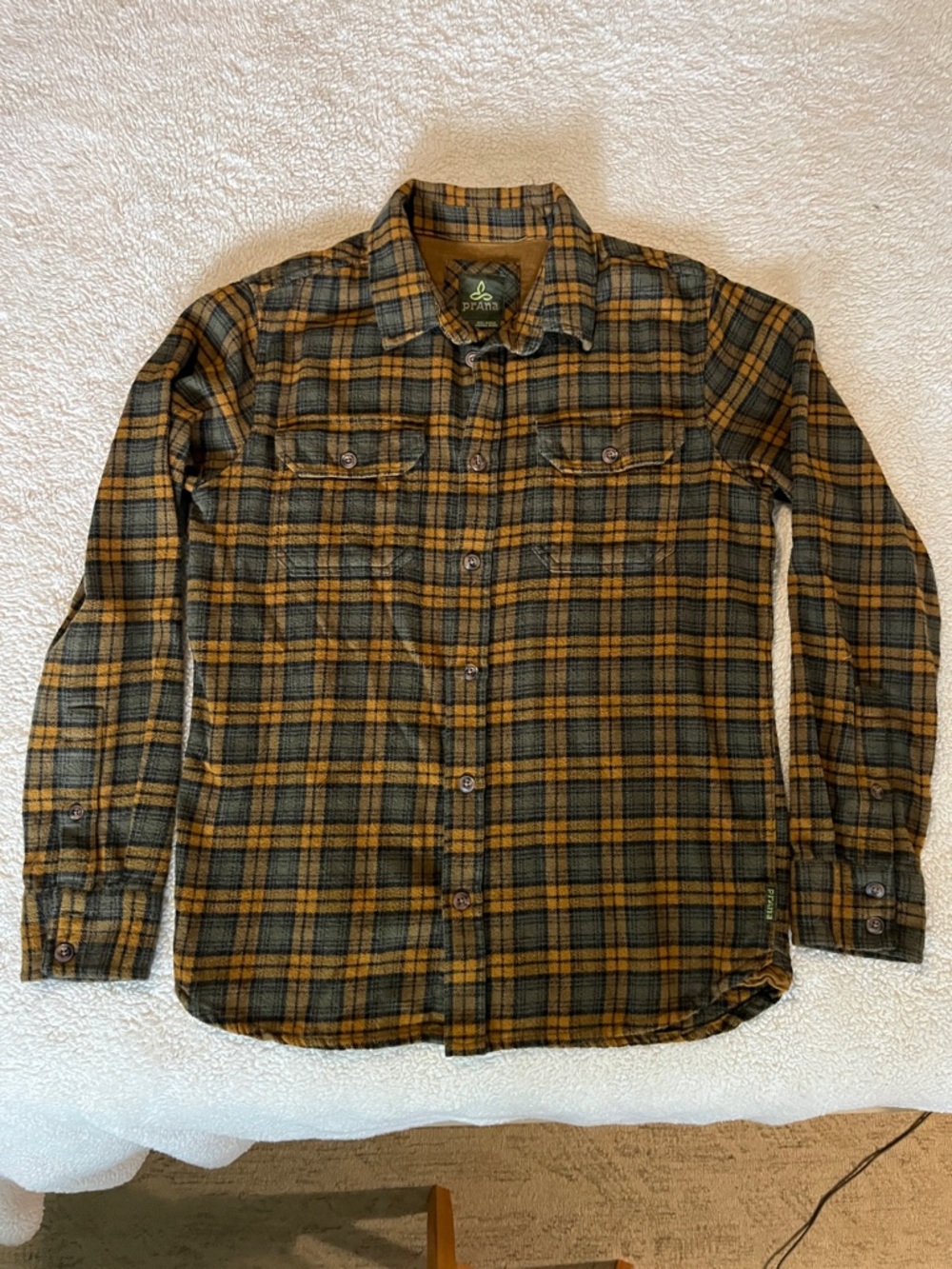 Prana Men’s Yellow & Green Plaid Flannel Shirt - Small